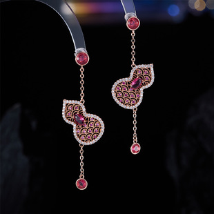 新中式锆石国风葫芦耳环轻奢长款秋冬复古福禄高级感旗袍耳饰女
