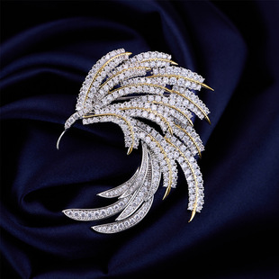 新款重工镶嵌锆石线条凤凰羽毛胸针优雅高级时尚百搭胸针配饰品