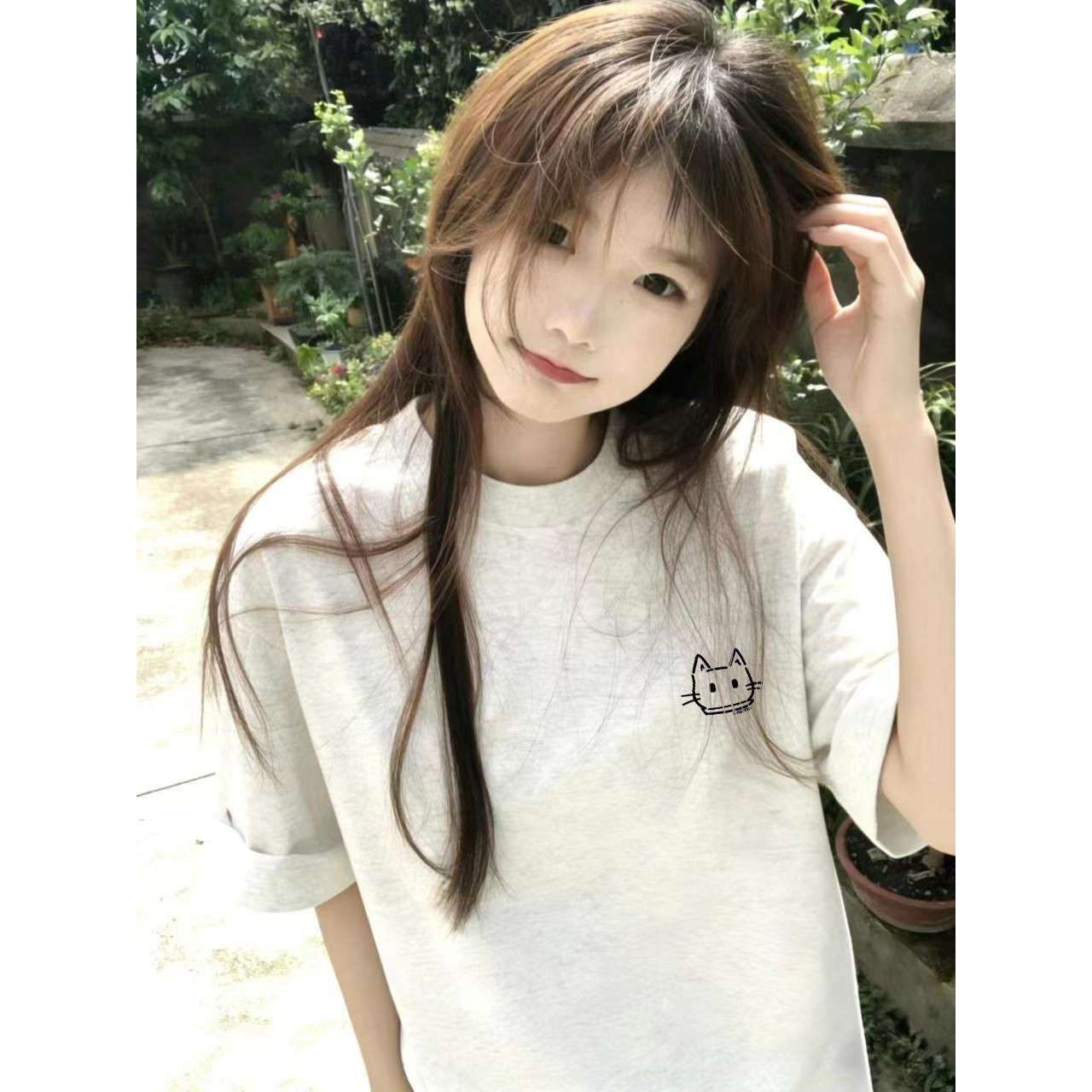 女大童白灰纯棉短袖t恤夏季2026新爆款初中高中学生宽松半袖上衣