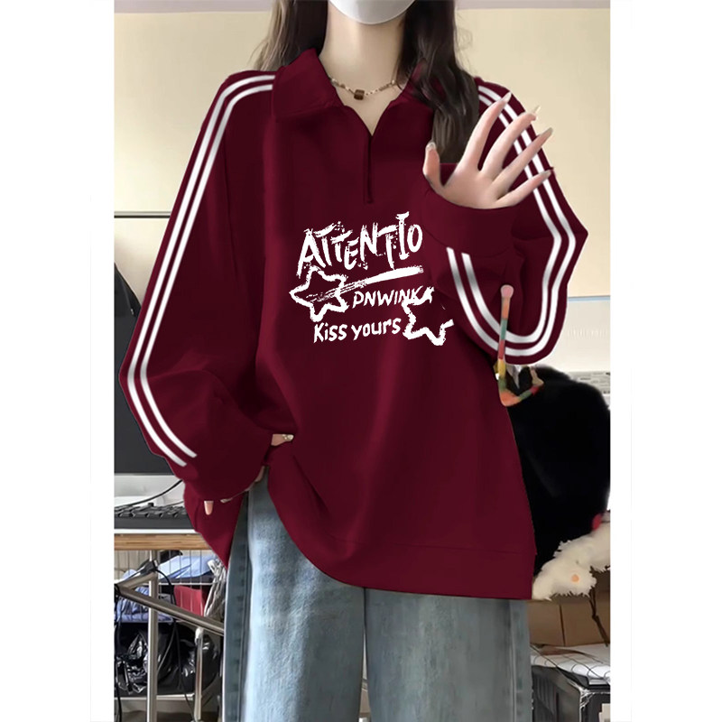 美式三条杠半拉链polo领卫衣女大童春秋加厚初中高中学生宽松上衣,女装/女士精品,卫衣/绒衫,淘宝优惠券,粉丝福利购,淘宝优惠卷