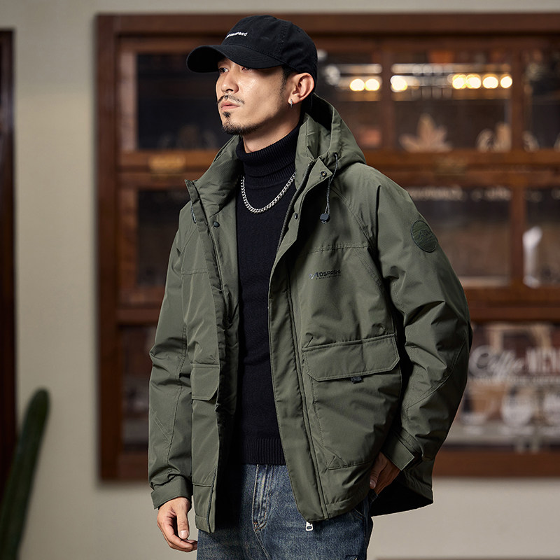 美式工装风连帽羽绒服男2026羽绒服
