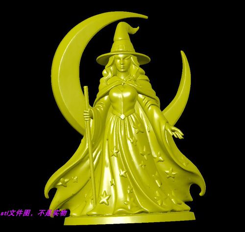 万圣节女巫师月亮星星法师三维立体普通stl文件图3D打印模型素材