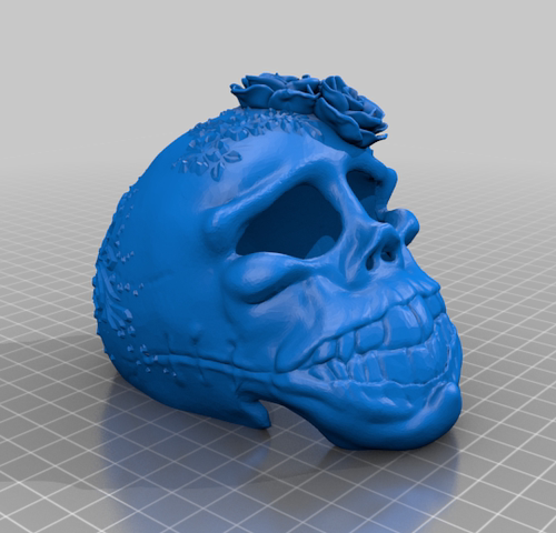 花头骨玫瑰花万圣节头颅骷髅三维立体圆雕stl文件3D打印模型素材