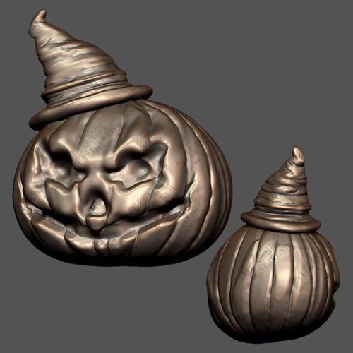 南瓜头骨骷髅巫师帽万圣节三维立体图stl文件图3D打印模型素材