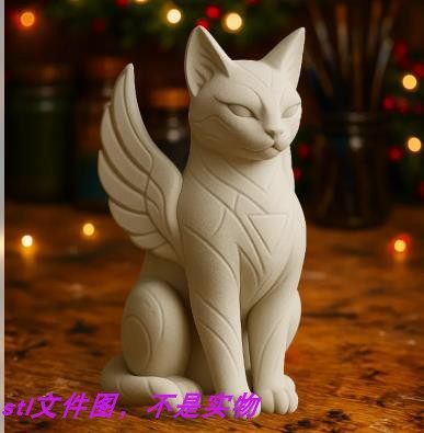 魔法猫咪咪天使猫宠物动物扫描三维立体stl文件图雕刻3D打印模型