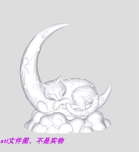 猫咪月亮宠物艺术动物卡通三维立体stl文件图3D打印模型素材