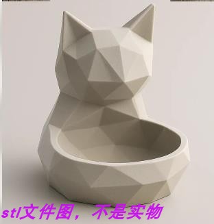 猫咪收纳烛台花盆几何刻面盆栽动物宠物三维stl文件图3D打印模型