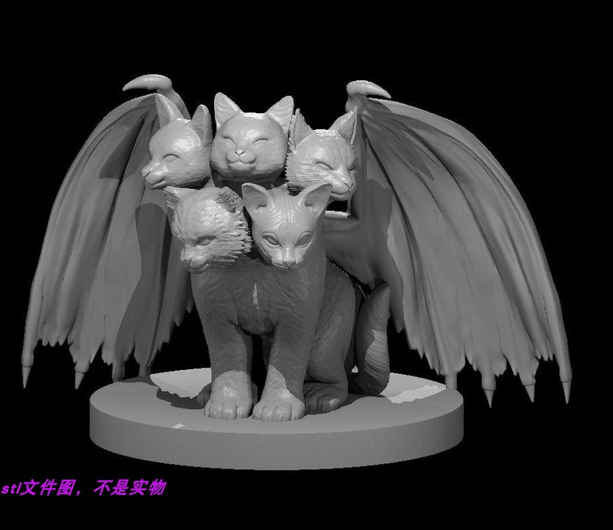 五头猫天使魔幻神话动物摆件圆雕三维立体stl文件雕刻3D模型素材