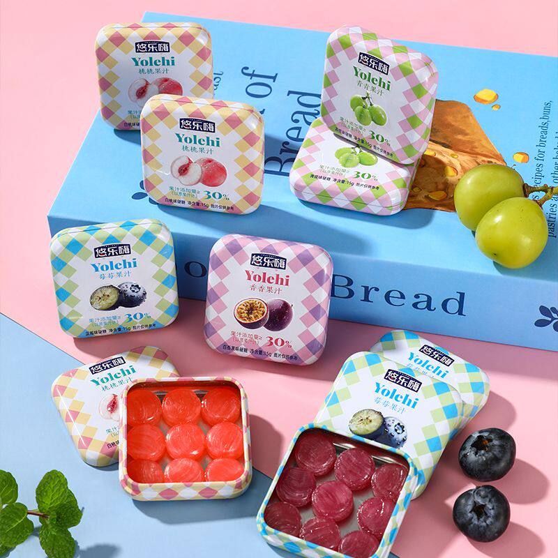 悠乐嗨果汁硬糖水果味商超儿童解馋零食糖果铁盒装混合水果味硬糖