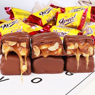 俄罗斯原装进口KDV黄花生巧克力夹心果仁糖果500g非士力架年货