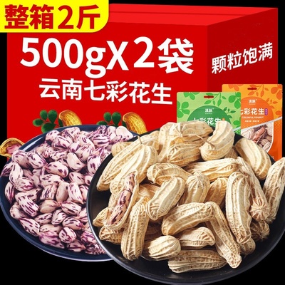 云南七彩花生带壳新鲜花生米炒熟花生彩色五彩花生七彩花生种籽子