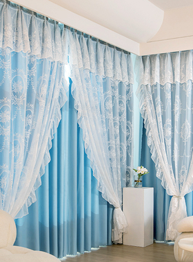 客厅法式奶茶色双层网红蕾丝窗帘遮光2025新款轻奢现代简约卧室