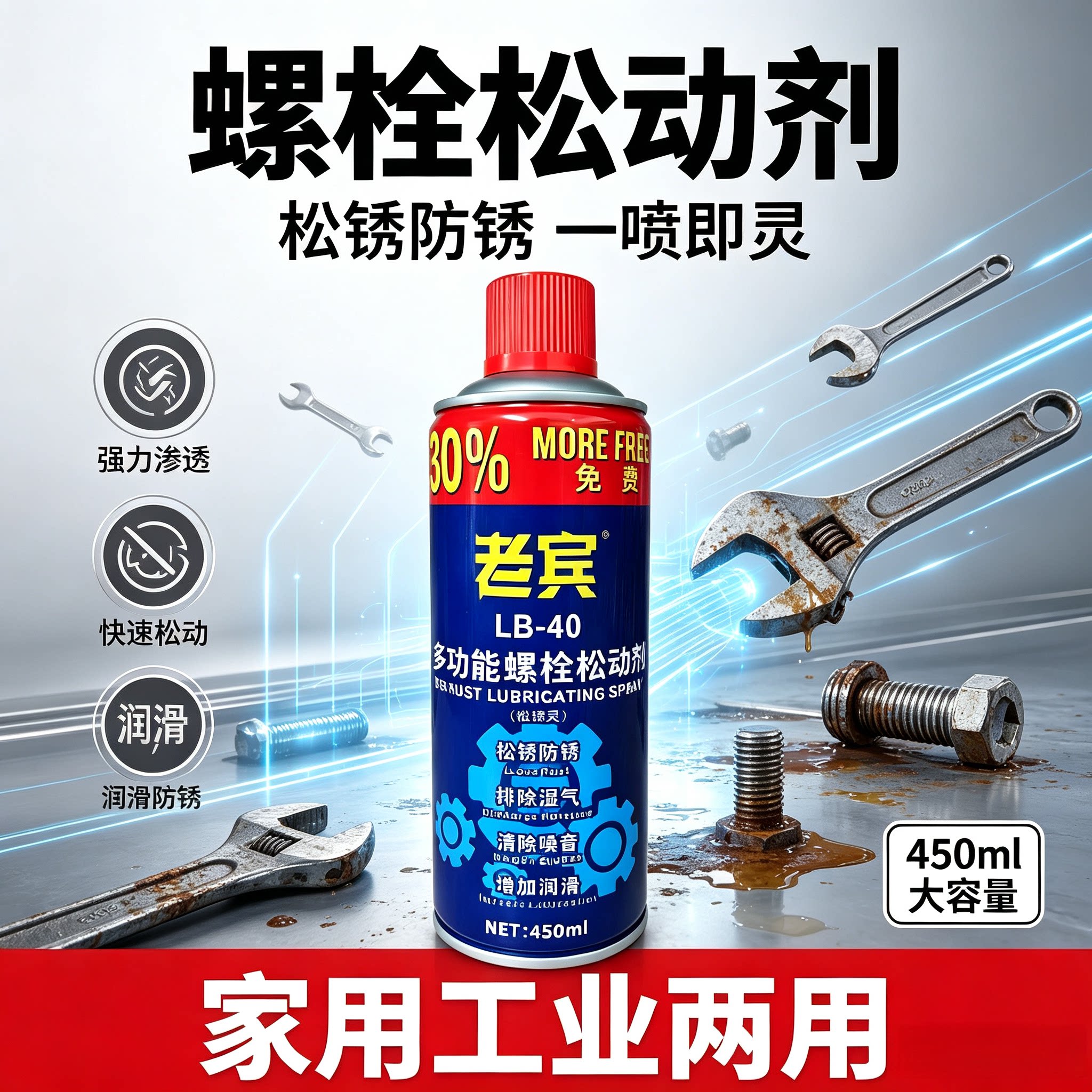 老宾除锈剂润滑螺栓防锈润滑剂金属螺丝松动强力型