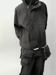 Vujade008 Enzo Double Zipper Hooded Waterproof Hard Shell Jacket Casual Short Wide Jacket Trendy Kenijima