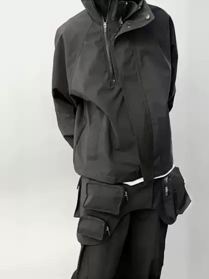 Vujade008 Enzo Double Zipper Hooded Waterproof Hard Shell Jacket Casual Short Wide Jacket Trendy Kenijima