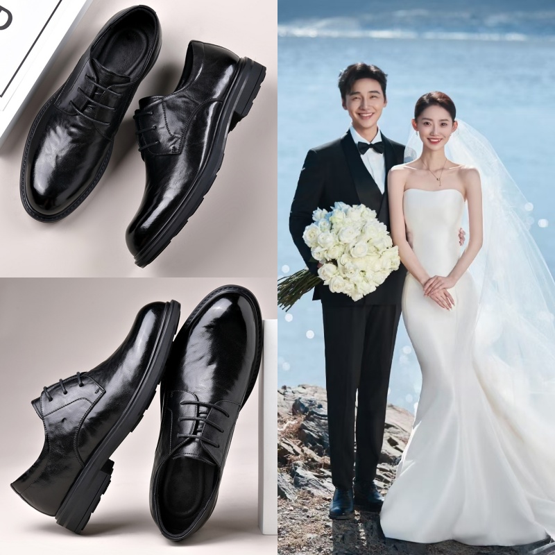 青年订婚时尚皮鞋帅气男拍婚纱照