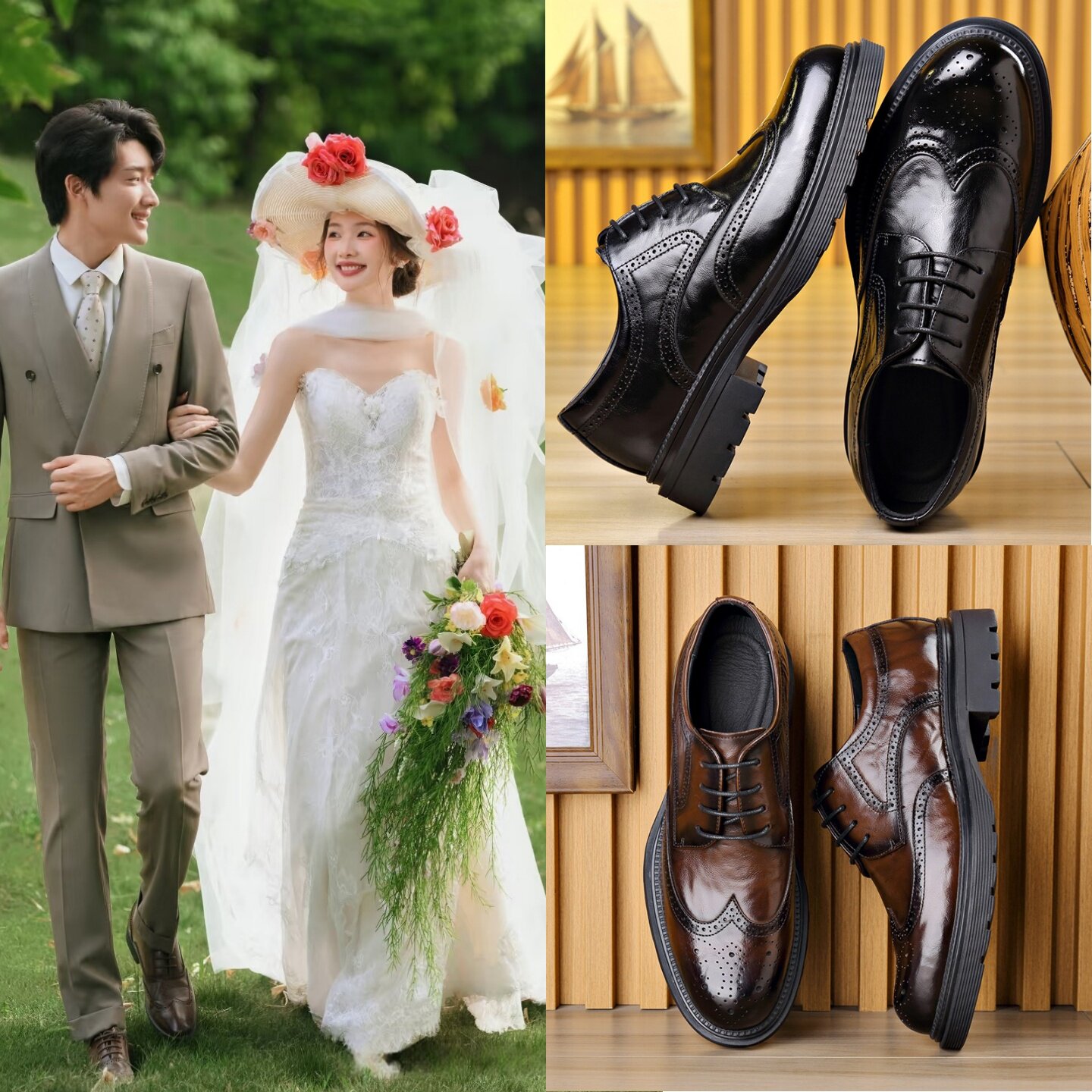 新中式头层牛皮新郎结婚帅气皮鞋
