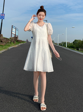 白色连衣裙女2021夏季新款韩版宽松显瘦中长款小清新a字娃娃裙女