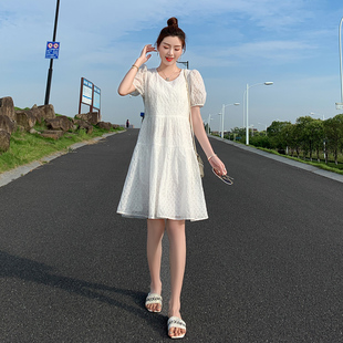 白色连衣裙女2021夏季新款韩版宽松显瘦中长款小清新a字娃娃裙女