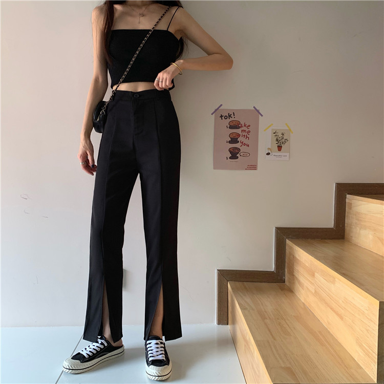 Real photo, real price, Korean version, small man, high split wide leg pants, suit, high waist, casual straight pants, female