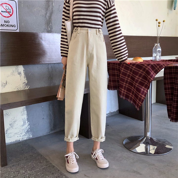 Real photo pants women's loose new jeans dad radish pants high waist Harem Pants look thin for autumn