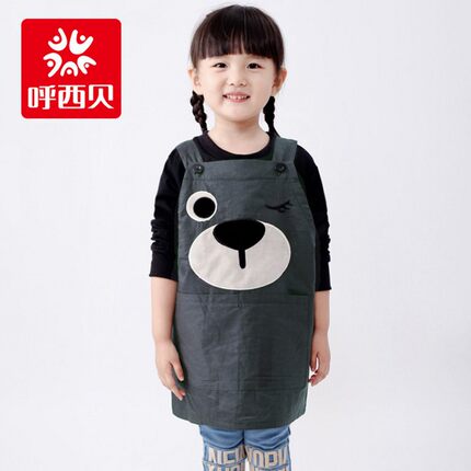 呼西贝宝宝围裙儿童纯棉防水反穿衣四季无袖幼儿园画画衣吃饭罩衣