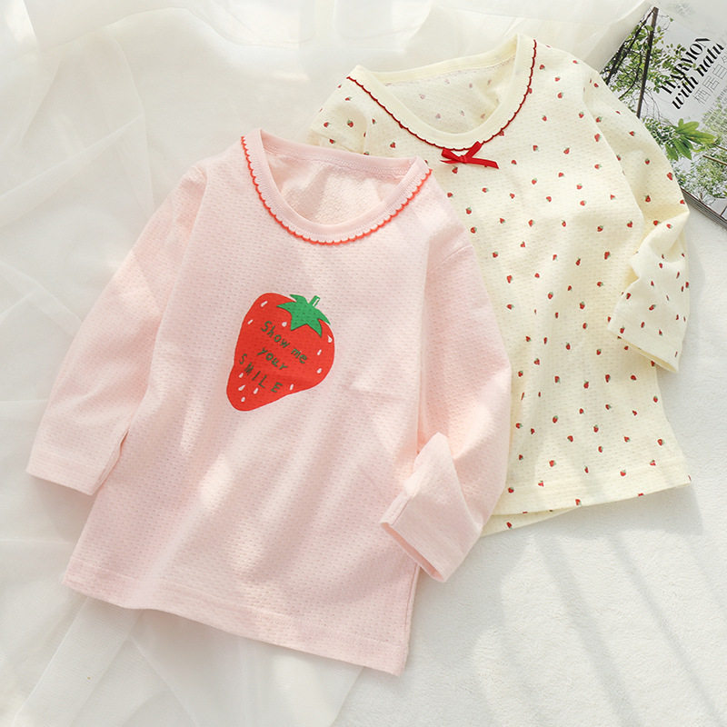 外贸男女婴儿童长袖T恤春夏季薄款A类纯棉网眼宝宝空调家居服睡衣