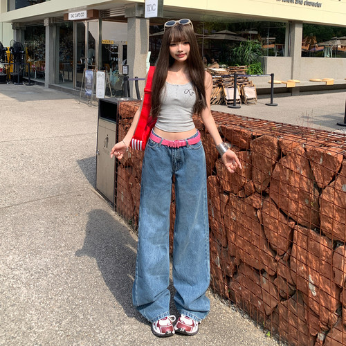美式复古牛仔裤辣妹低腰直筒裤