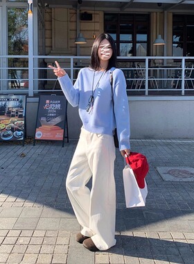 白色阔腿牛仔裤女秋季高腰宽松显瘦直筒裤小个子休闲垂感拖地裤子