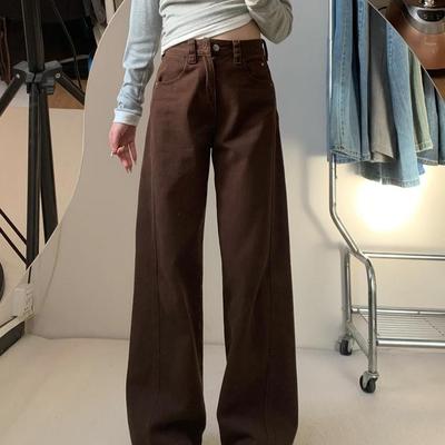 棕咖色直筒牛仔裤美式复古阔腿裤