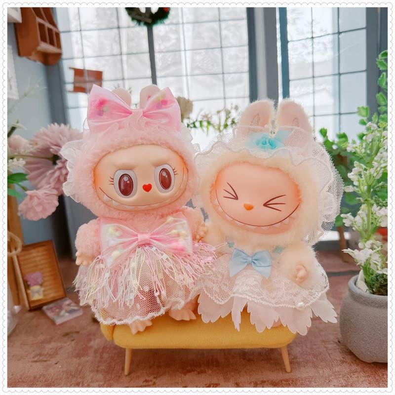 17cm拉布布娃衣可爱蝴蝶公主裙系列玩偶心动马卡龙Labubu衣服现货