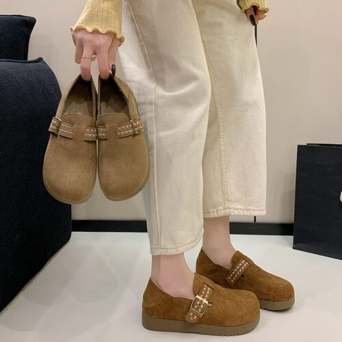 2026新款女春夏复古一脚蹬外穿懒人厚底两穿软底软面勃肯鞋D030