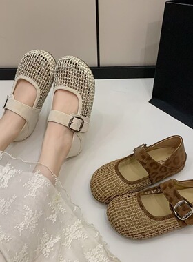 平底两穿踩后跟编织洞洞透气玛丽珍鞋女2026夏季新款网眼凉鞋C015