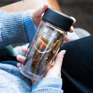 双层玻璃杯男生带茶隔水杯情侣耐热简约办公室便携鹅蛋泡茶杯女士