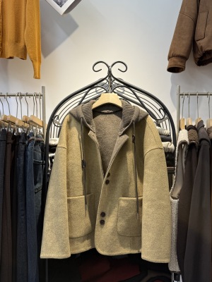 2025新款时尚百搭连帽双面羊毛大衣女中长款韩版羊绒外套女秋冬女