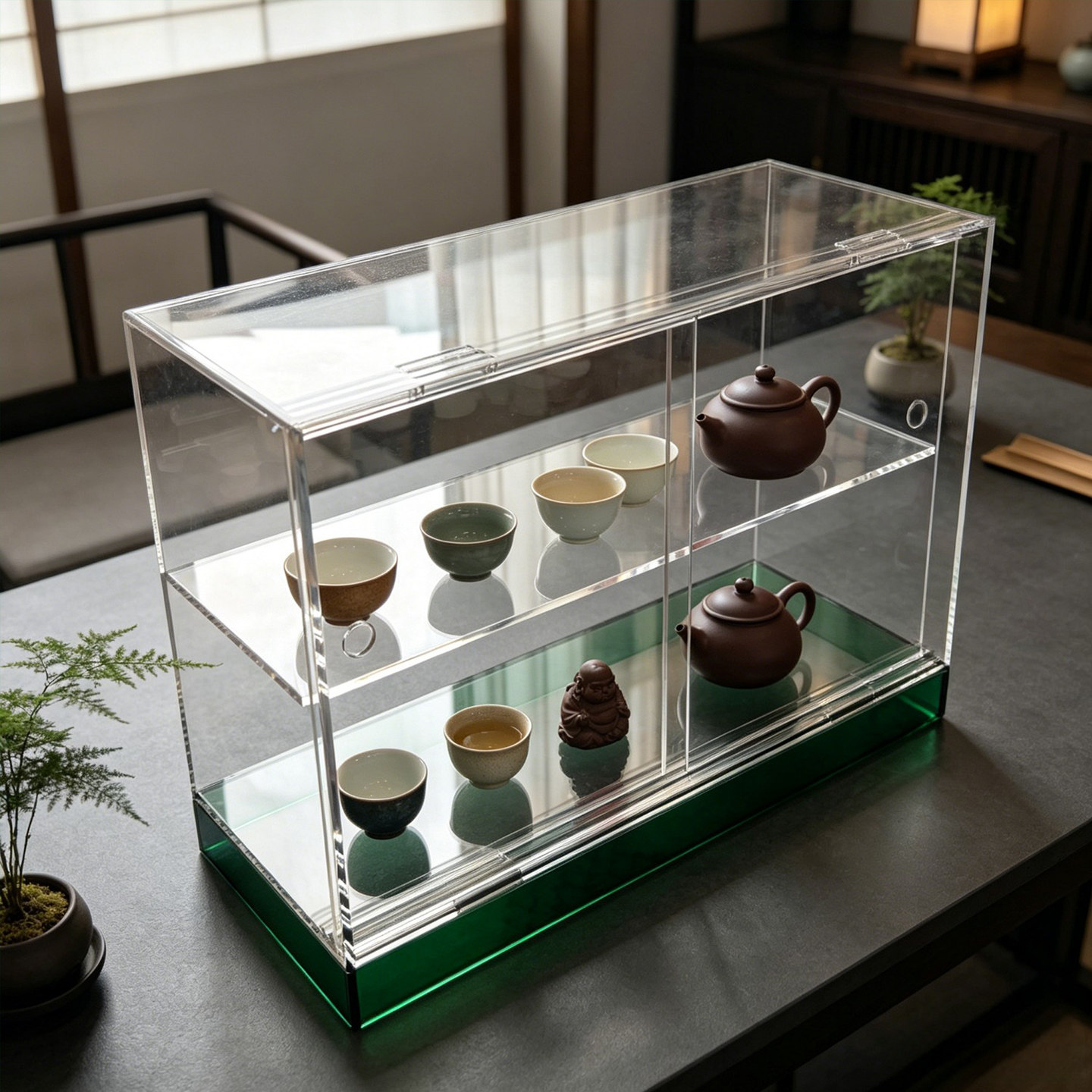 亚克力茶具收纳柜防尘茶杯置物架带门摆件展示柜透明茶杯架推拉门