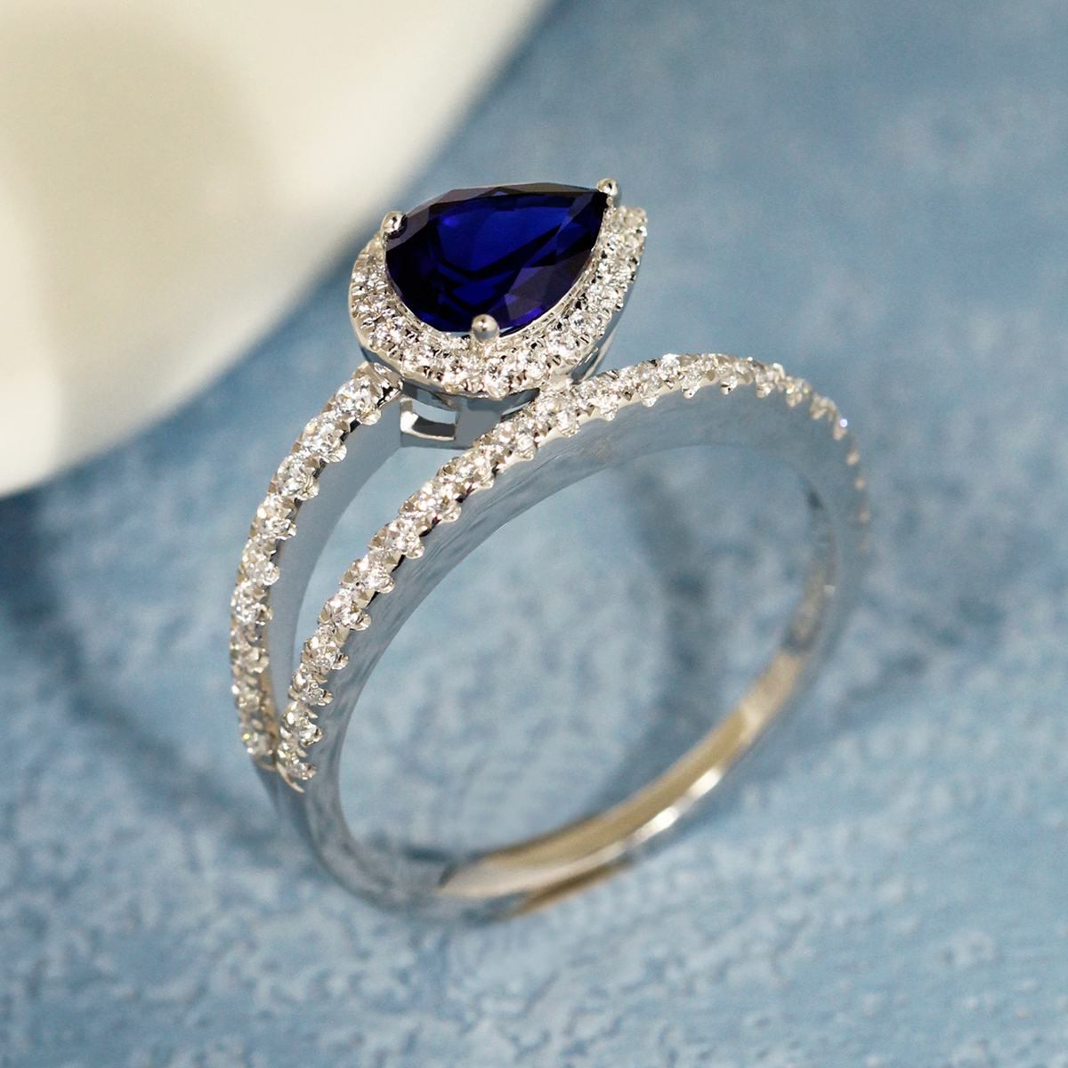 水滴蓝宝石戒指S925银设计款蛇戒