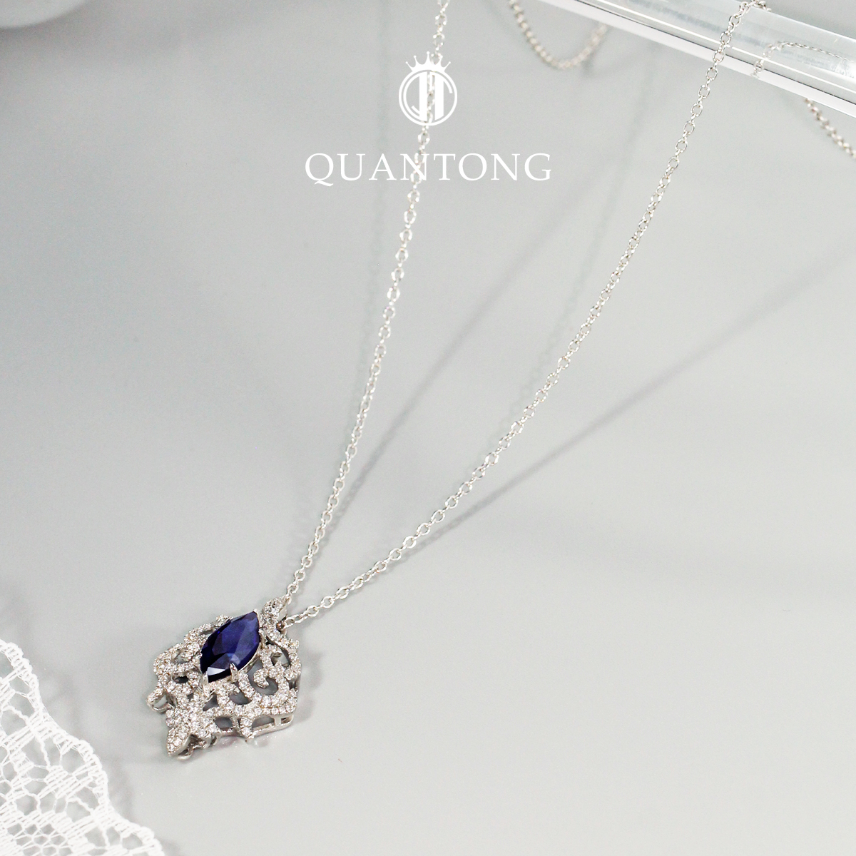 培育马眼蓝宝石S925银吊坠
