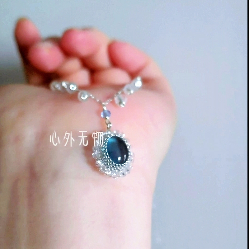 天然海蓝宝手作帕托石流苏锁骨链