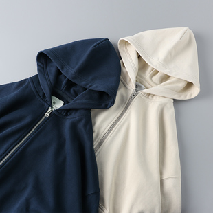 春秋开衫外套双拉头拉链连帽宽松落肩袖加大码加肥休闲运动卫衣男