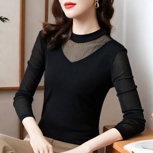 黑色网纱打底衫女短袖上衣