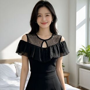 轻奢优雅烫钻小衫短袖上衣女款夏季2026新款洋气修身显瘦半袖体恤