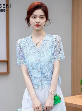 小个子镂空减龄上衣女短袖蕾丝衫