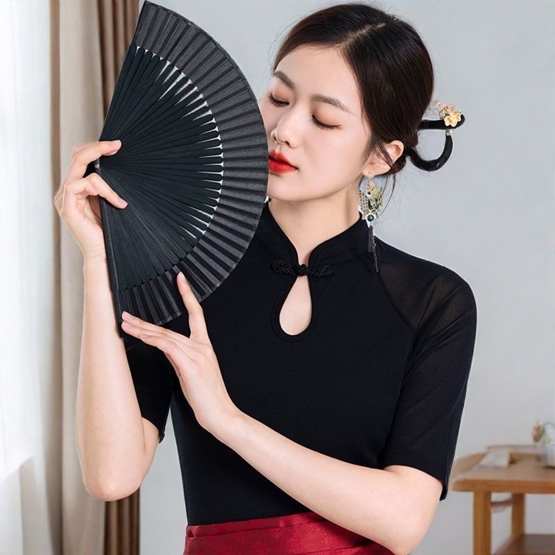 新中式国风中袖网纱t恤女