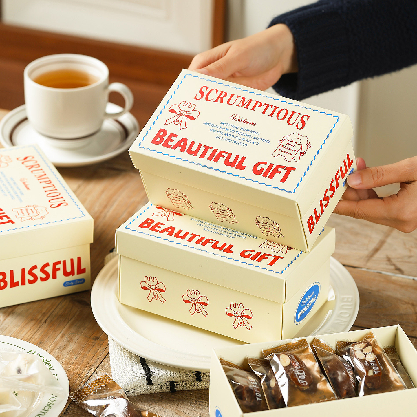 复古美式包装盒可爱小熊盒子曲奇饼干雪花酥糖果烘焙点心新年礼盒