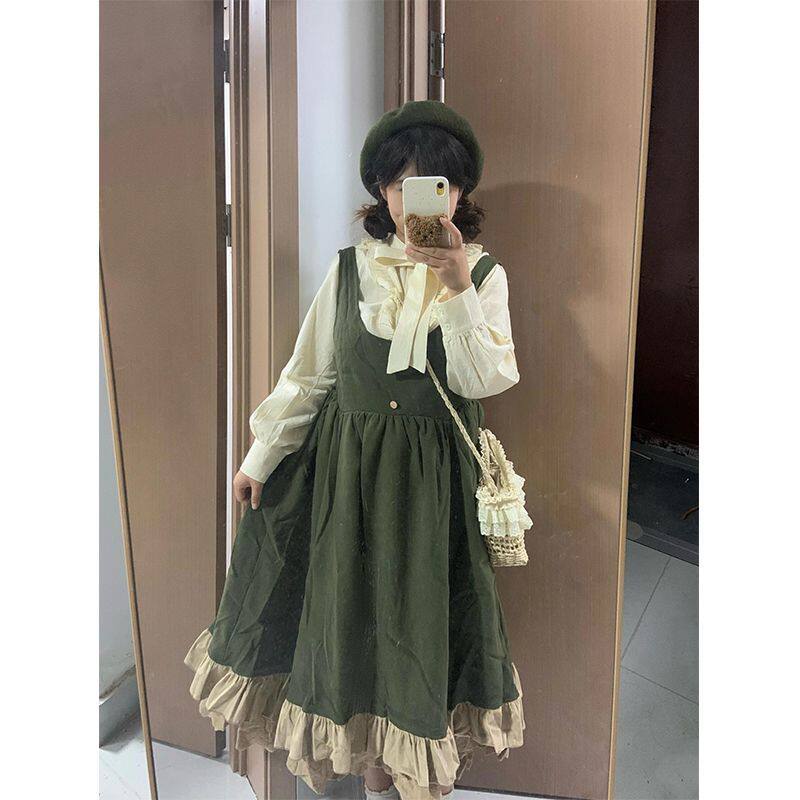森系小个子背带裙连衣裙套装学院风甜美显瘦田园百搭气质裙子女
