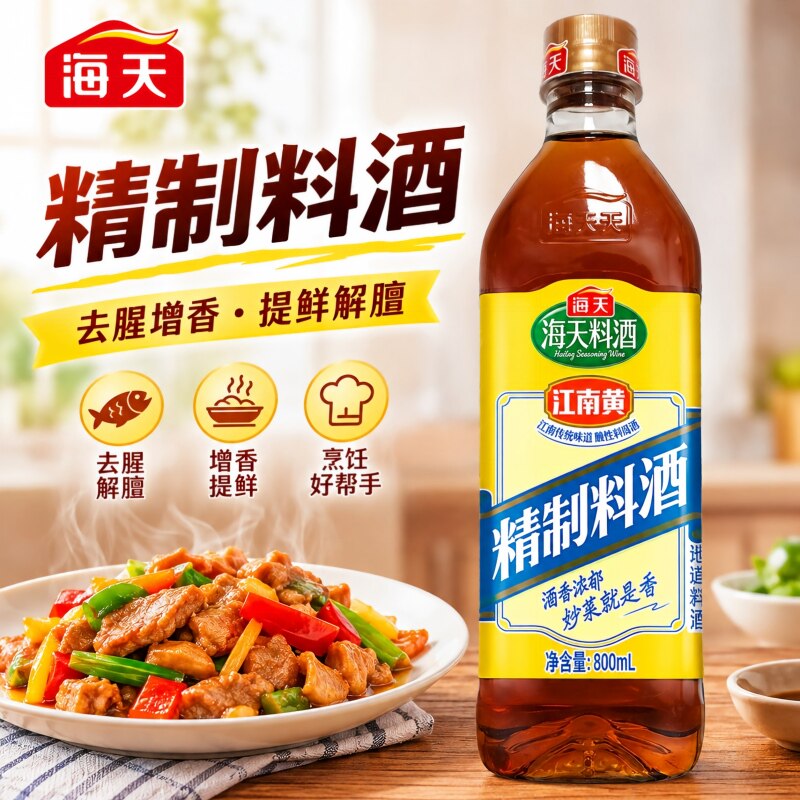 海天精制料酒800ml家用厨房调味品江南黄去腥黄酒炒菜烧菜调料酒