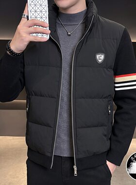 毛呢羽绒服男潮牌帅气拼接高端轻奢立领夹克质感奢华显年轻外套男