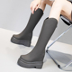 震地王真皮2024冬季 新加绒英伦12cm内增高厚底长高筒 V口骑士靴女