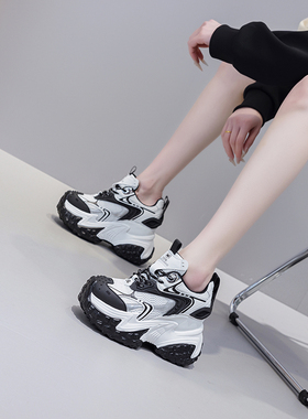 2025春夏13cm厚底新款真皮增高松糕高跟运动单鞋老爹鞋女潮ins酷